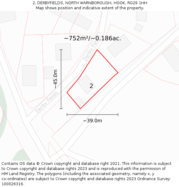 2, DERBYFIELDS, NORTH WARNBOROUGH, HOOK, RG29 1HH: Plot and title map