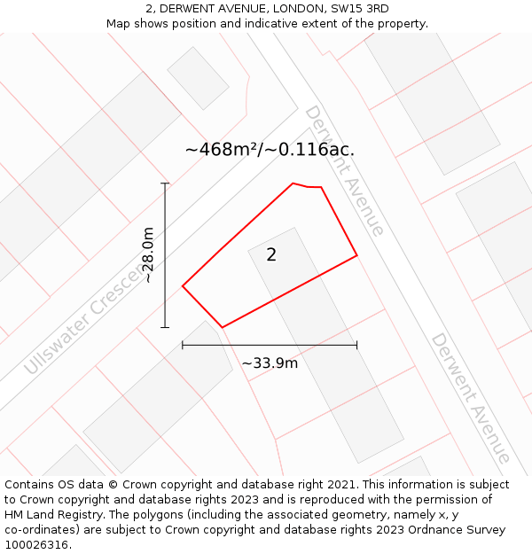 2, DERWENT AVENUE, LONDON, SW15 3RD: Plot and title map