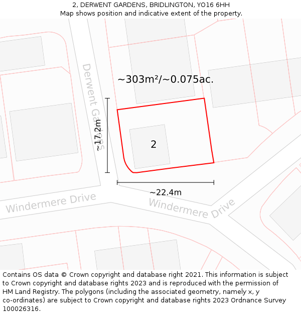 2, DERWENT GARDENS, BRIDLINGTON, YO16 6HH: Plot and title map