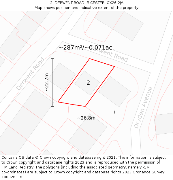 2, DERWENT ROAD, BICESTER, OX26 2JA: Plot and title map