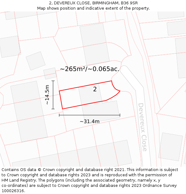 2, DEVEREUX CLOSE, BIRMINGHAM, B36 9SR: Plot and title map