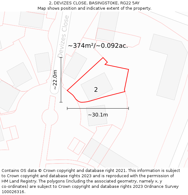 2, DEVIZES CLOSE, BASINGSTOKE, RG22 5AY: Plot and title map