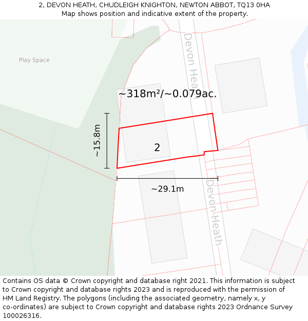 2, DEVON HEATH, CHUDLEIGH KNIGHTON, NEWTON ABBOT, TQ13 0HA: Plot and title map