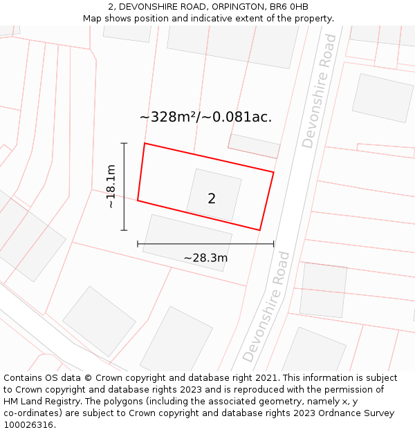 2, DEVONSHIRE ROAD, ORPINGTON, BR6 0HB: Plot and title map