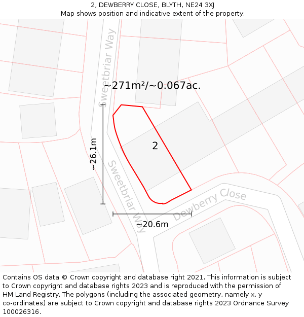 2, DEWBERRY CLOSE, BLYTH, NE24 3XJ: Plot and title map