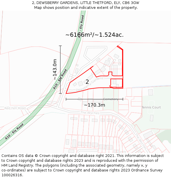 2, DEWSBERRY GARDENS, LITTLE THETFORD, ELY, CB6 3GW: Plot and title map