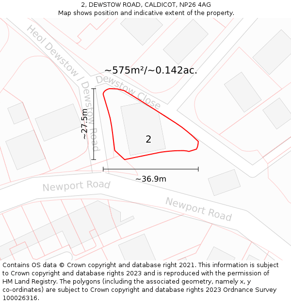 2, DEWSTOW ROAD, CALDICOT, NP26 4AG: Plot and title map