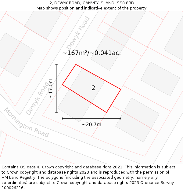 2, DEWYK ROAD, CANVEY ISLAND, SS8 8BD: Plot and title map