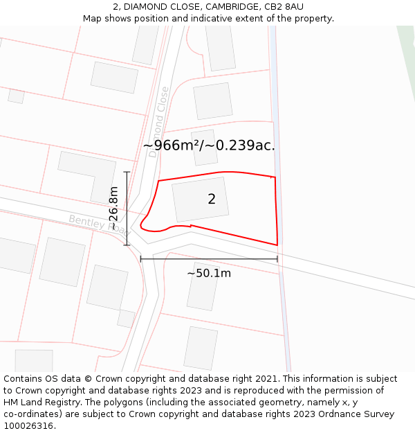 2, DIAMOND CLOSE, CAMBRIDGE, CB2 8AU: Plot and title map