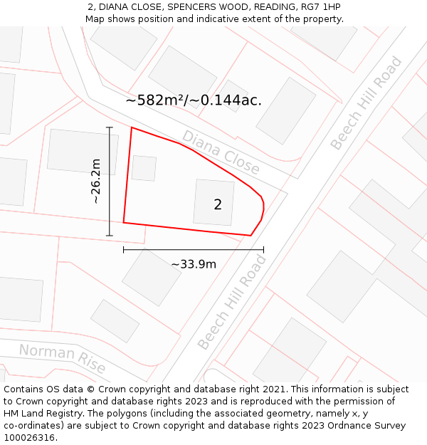 2, DIANA CLOSE, SPENCERS WOOD, READING, RG7 1HP: Plot and title map