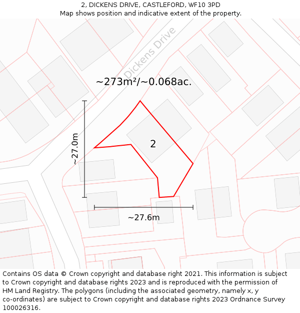 2, DICKENS DRIVE, CASTLEFORD, WF10 3PD: Plot and title map