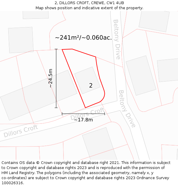 2, DILLORS CROFT, CREWE, CW1 4UB: Plot and title map