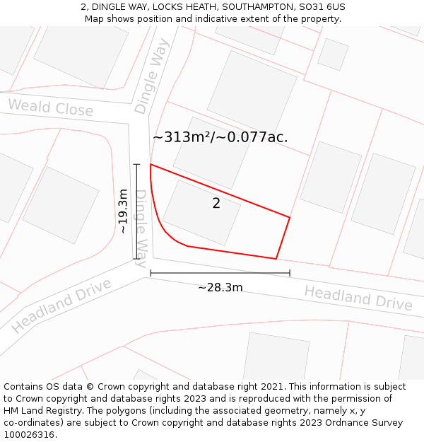 2, DINGLE WAY, LOCKS HEATH, SOUTHAMPTON, SO31 6US: Plot and title map