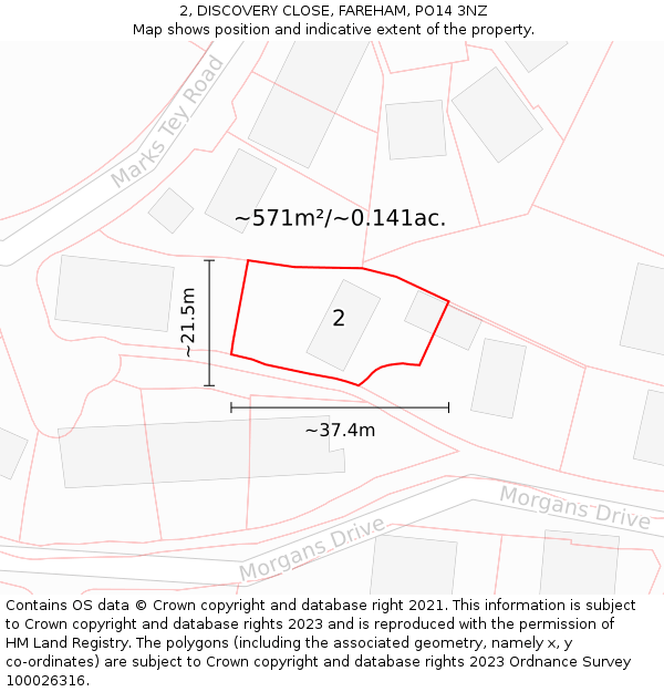 2, DISCOVERY CLOSE, FAREHAM, PO14 3NZ: Plot and title map