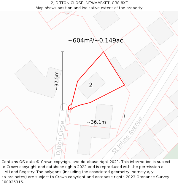 2, DITTON CLOSE, NEWMARKET, CB8 8XE: Plot and title map