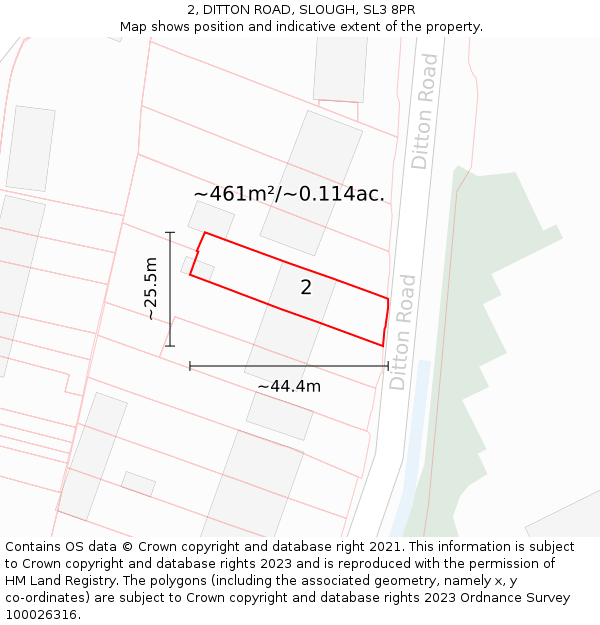 2, DITTON ROAD, SLOUGH, SL3 8PR: Plot and title map