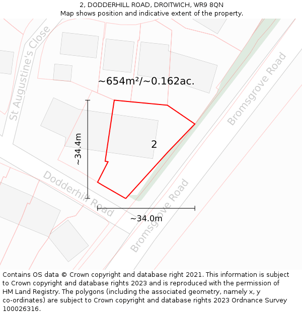 2, DODDERHILL ROAD, DROITWICH, WR9 8QN: Plot and title map