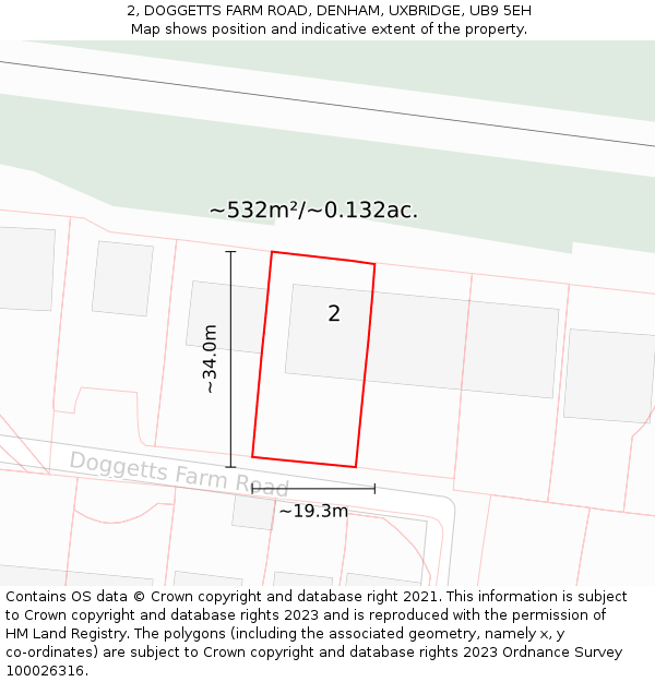 2, DOGGETTS FARM ROAD, DENHAM, UXBRIDGE, UB9 5EH: Plot and title map