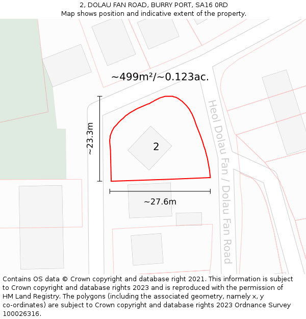 2, DOLAU FAN ROAD, BURRY PORT, SA16 0RD: Plot and title map