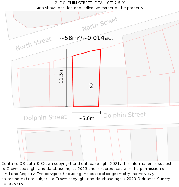 2, DOLPHIN STREET, DEAL, CT14 6LX: Plot and title map