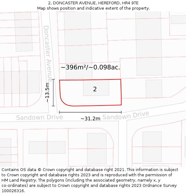 2, DONCASTER AVENUE, HEREFORD, HR4 9TE: Plot and title map