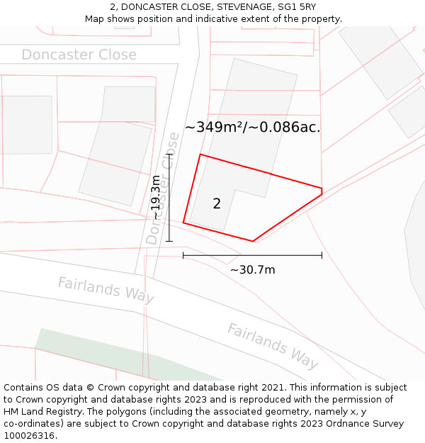 2, DONCASTER CLOSE, STEVENAGE, SG1 5RY: Plot and title map