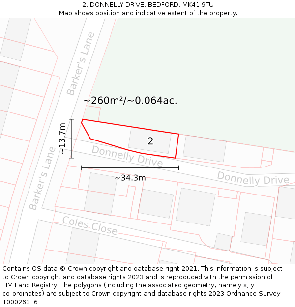 2, DONNELLY DRIVE, BEDFORD, MK41 9TU: Plot and title map