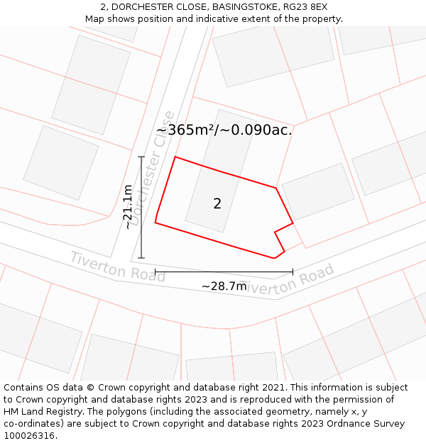 2, DORCHESTER CLOSE, BASINGSTOKE, RG23 8EX: Plot and title map