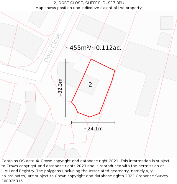 2, DORE CLOSE, SHEFFIELD, S17 3PU: Plot and title map