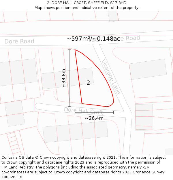 2, DORE HALL CROFT, SHEFFIELD, S17 3HD: Plot and title map