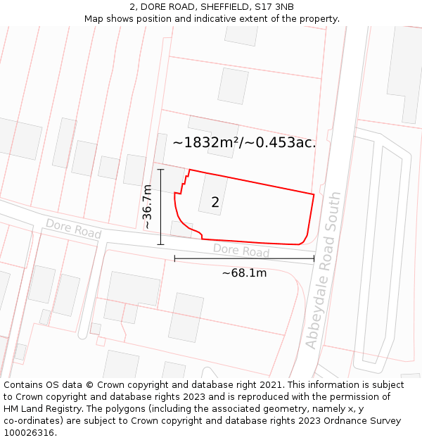 2, DORE ROAD, SHEFFIELD, S17 3NB: Plot and title map