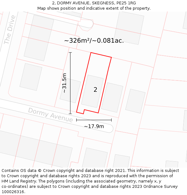 2, DORMY AVENUE, SKEGNESS, PE25 1RG: Plot and title map