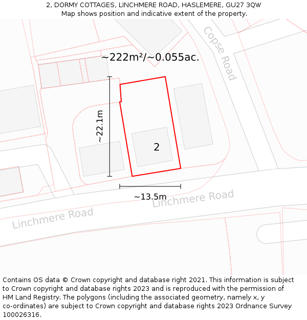 2, DORMY COTTAGES, LINCHMERE ROAD, HASLEMERE, GU27 3QW: Plot and title map