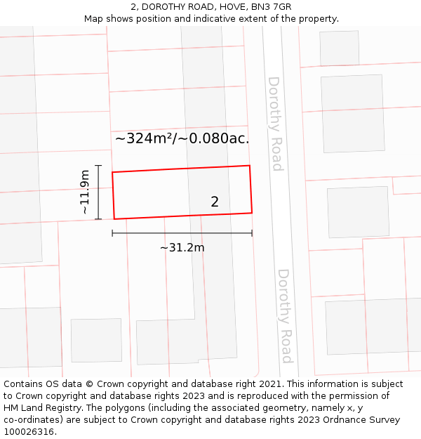 2, DOROTHY ROAD, HOVE, BN3 7GR: Plot and title map