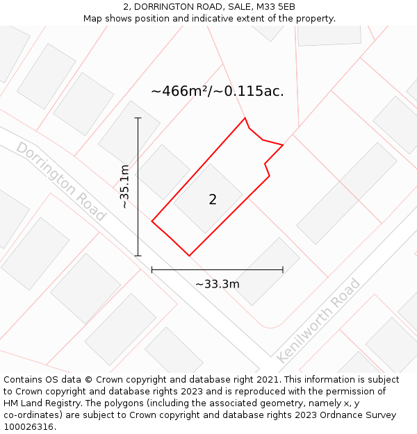 2, DORRINGTON ROAD, SALE, M33 5EB: Plot and title map