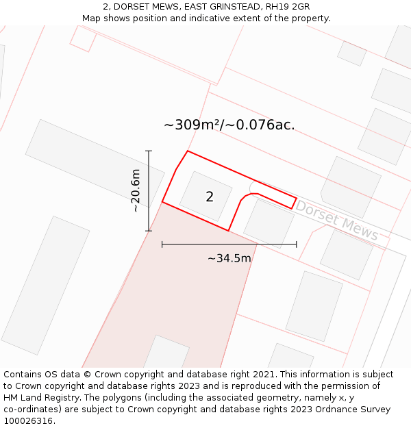 2, DORSET MEWS, EAST GRINSTEAD, RH19 2GR: Plot and title map
