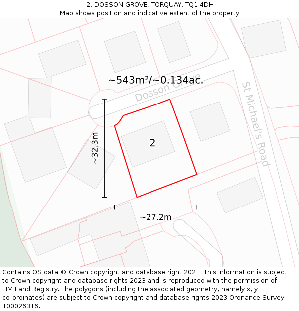 2, DOSSON GROVE, TORQUAY, TQ1 4DH: Plot and title map