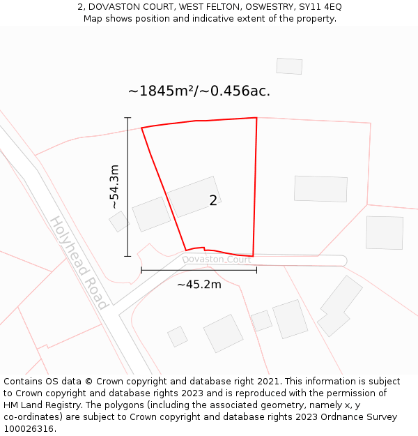 2, DOVASTON COURT, WEST FELTON, OSWESTRY, SY11 4EQ: Plot and title map