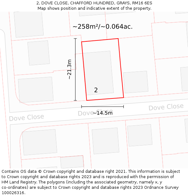 2, DOVE CLOSE, CHAFFORD HUNDRED, GRAYS, RM16 6ES: Plot and title map