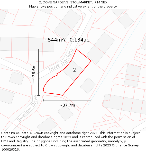 2, DOVE GARDENS, STOWMARKET, IP14 5BX: Plot and title map