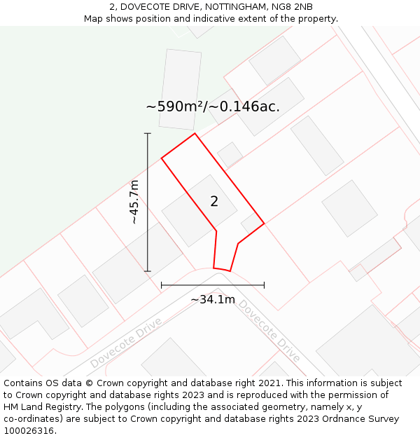 2, DOVECOTE DRIVE, NOTTINGHAM, NG8 2NB: Plot and title map