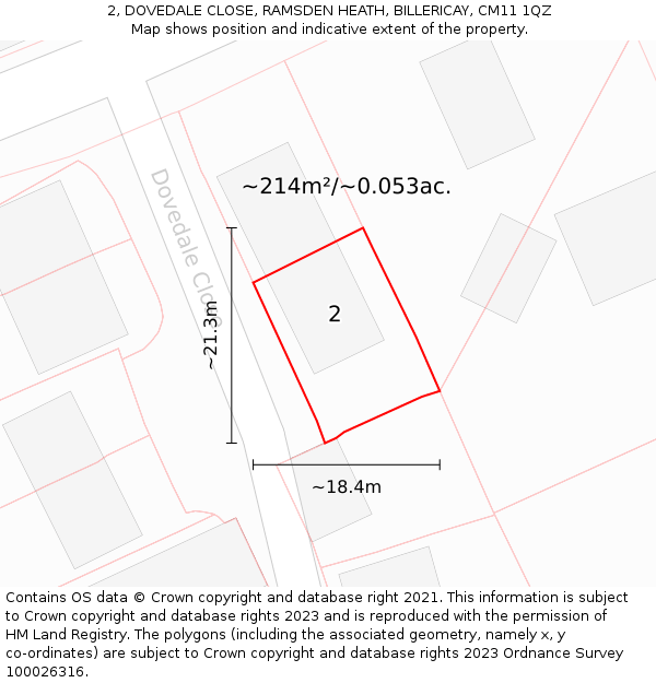 2, DOVEDALE CLOSE, RAMSDEN HEATH, BILLERICAY, CM11 1QZ: Plot and title map