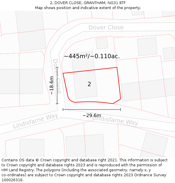 2, DOVER CLOSE, GRANTHAM, NG31 8TF: Plot and title map