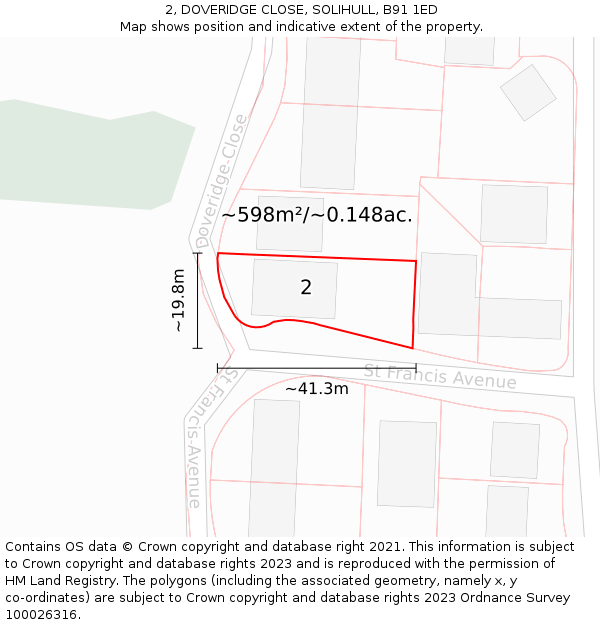 2, DOVERIDGE CLOSE, SOLIHULL, B91 1ED: Plot and title map