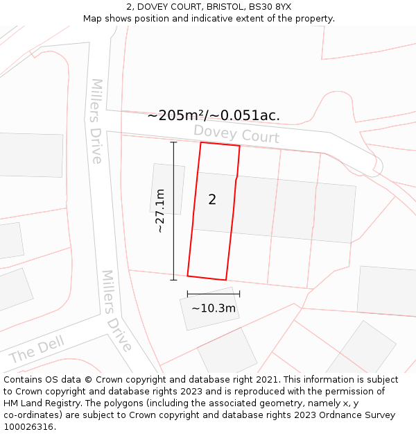 2, DOVEY COURT, BRISTOL, BS30 8YX: Plot and title map