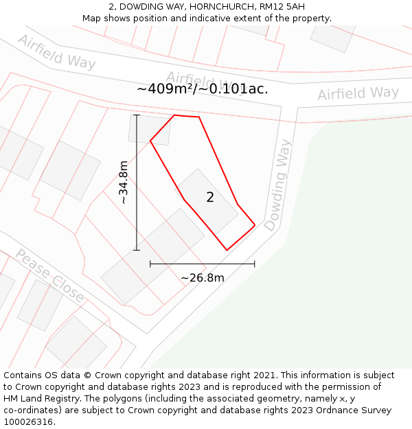 2, DOWDING WAY, HORNCHURCH, RM12 5AH: Plot and title map