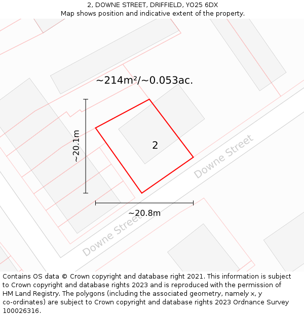 2, DOWNE STREET, DRIFFIELD, YO25 6DX: Plot and title map