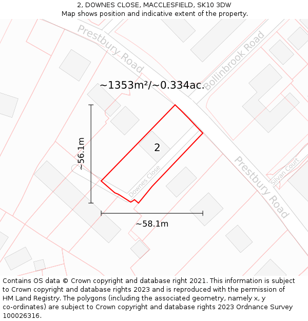 2, DOWNES CLOSE, MACCLESFIELD, SK10 3DW: Plot and title map