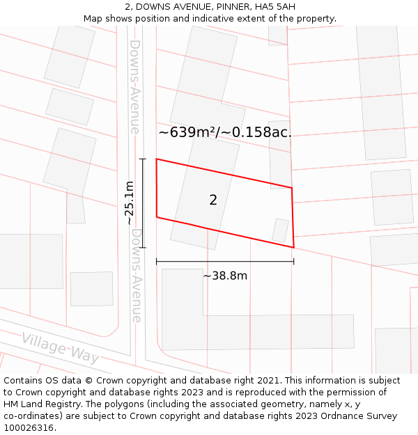 2, DOWNS AVENUE, PINNER, HA5 5AH: Plot and title map
