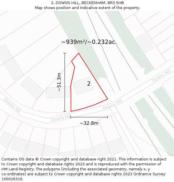 2, DOWNS HILL, BECKENHAM, BR3 5HB: Plot and title map